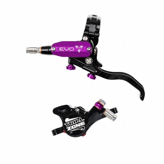 Freno HOPE TECH 4 EVO TRIAL ZONE N9 viola — leva e pinza su sfondo bianco
