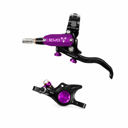 Freno HOPE TECH 4 EVO X2 PM nero/viola — leva e pinza su sfondo bianco