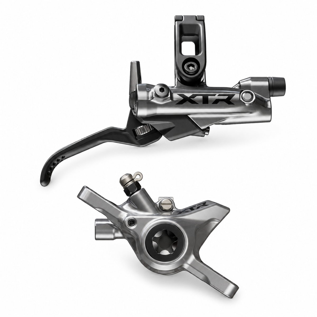 Freno SHIMANO XTR M9220/9200 XC/Trail a 2 pistoni — leva e pinza su sfondo bianco