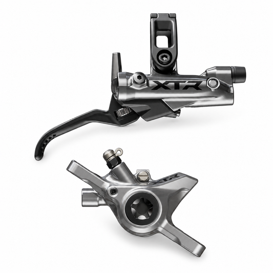 Freno SHIMANO XTR M9220/9200 XC/Trail a 2 pistoni — leva e pinza su sfondo bianco