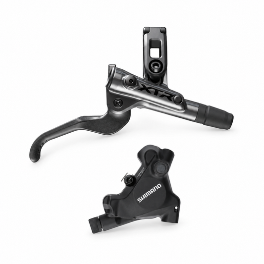 Freno SHIMANO XTR 9200 con pinza BR-MT805 FlatMount — leva e pinza su sfondo bianco