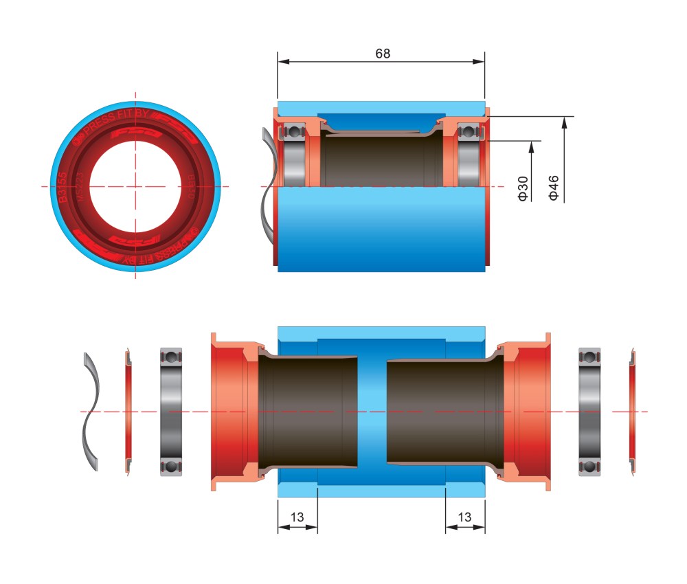 Movimento centrale FSA PF30 BB30/BB386 Asse 30mm 68-86,5mm