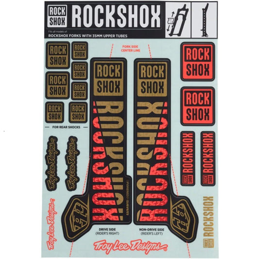 Kit adesivi per forcella ROCKSHOX TROY LEE DESIGNS 35 mm MY18 per PIKE/LYRIK/YARI/DOMAIN/REVELATION oro/arancione #00.4318.021.000