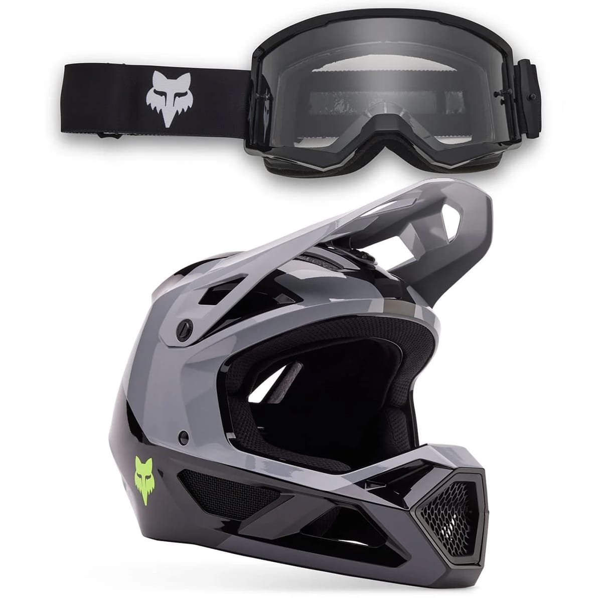 FOX Combo: Casco MTB RAMPAGE BARGE MIPS Grigio/Nero + Maschera FOX MAIN CORE Nero