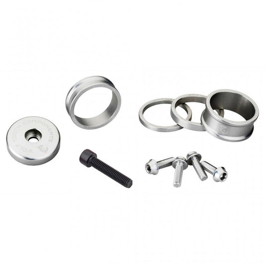 WOLFTOOTH BLING KIT Kit di distanziali, copertura dell'attacco manubrio e viti in argento